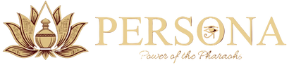 PERSONA Logo - Luxury Perfume Brand with Pharaonic Identity, featuring Egyptian Lotus Flower, Perfume Bottle and Eye of Horus