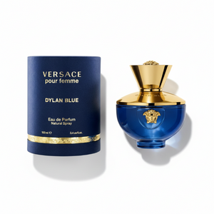 Versace Dylan Blue Pour Femme 100ml perfume bottle with luxury navy blue cylindrical box - Women's Eau de Parfum