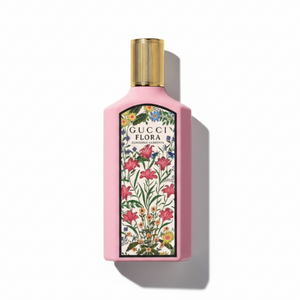 Gucci Flora Gorgeous Gardenia Eau de Parfum 100ml - soft pink matte bottle with gold ribbed cap and floral botanical label, luxury women's fragrance