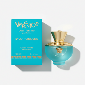 Versace Dylan Turquoise with turquoise box - designer women's perfume 100ml with Greek key pattern
