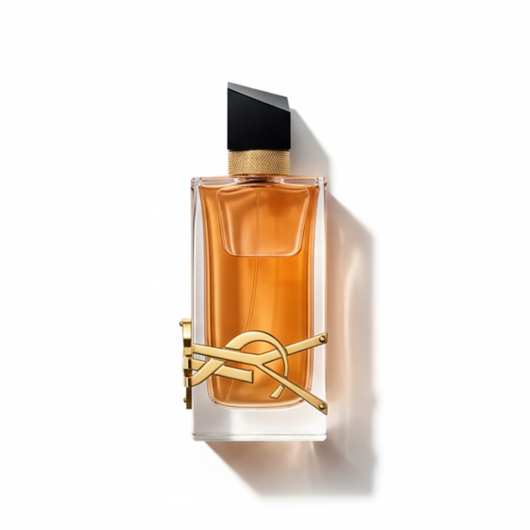 YSL Libre Intense perfume bottle with iconic gold Cassandre logo - elegant rectangular design