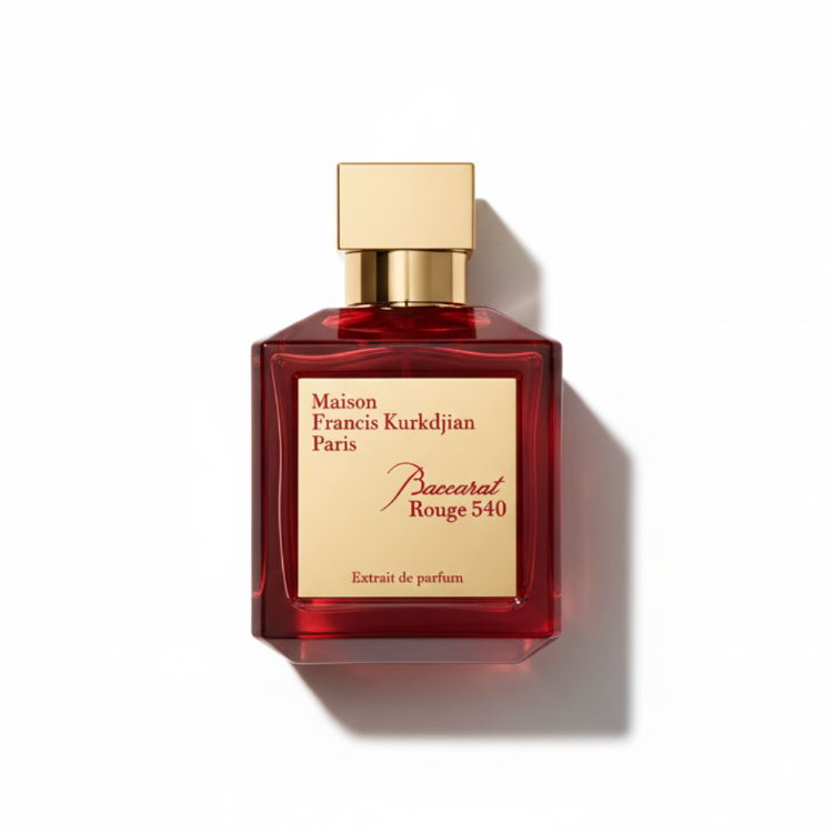 Maison Francis Kurkdjian Baccarat Rouge 540 Extrait 70ml - iconic deep red crystal bottle with gold cap, luxury niche fragrance