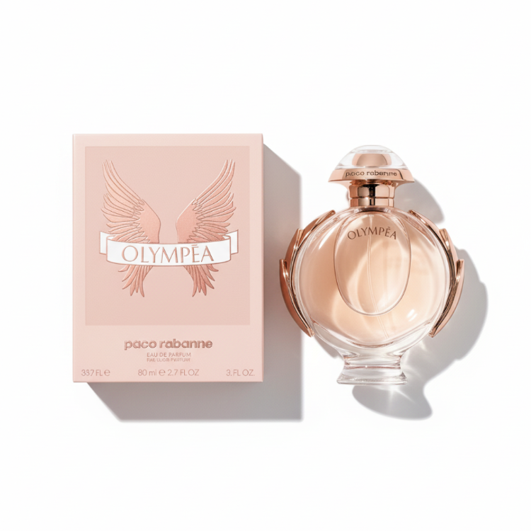 Paco Rabanne Olympéa with pink box - designer women's perfume 80ml with gold wings emblem