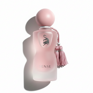 Sense Laverne Eau de Parfum 75ml - Luxury pink frosted glass bottle with spherical cap and decorative tassel