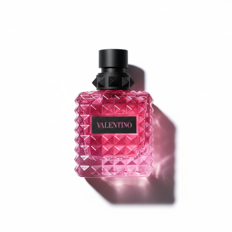 Valentino Donna Born In Roma Extradose 100ml - transparent pink crystal studded bottle with black cap, luxury women's eau de parfum