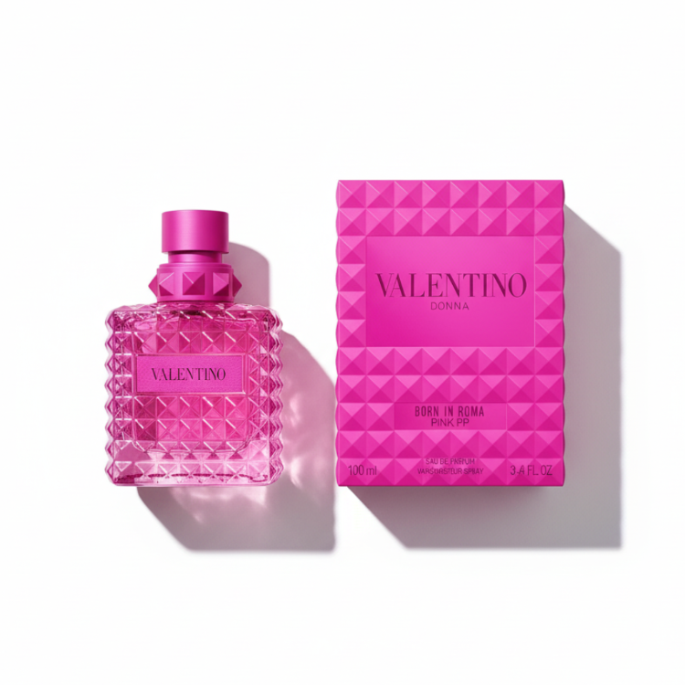 Valentino Donna Born In Roma Pink PP with iconic studded packaging box in hot pink - designer women's perfume 100ml, luxury gift set