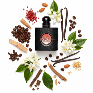 YSL Black Opium - Ingredients Flat Lay